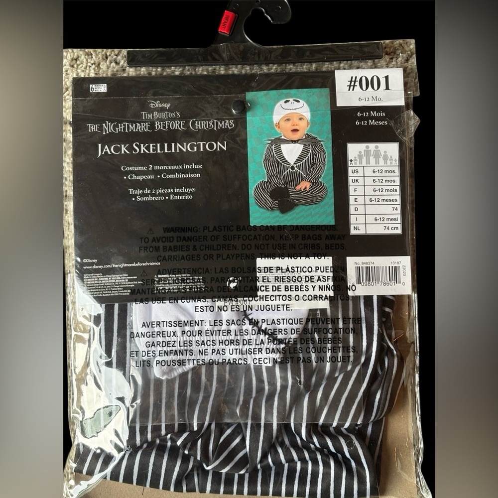 The Nightmare Before Christmas Jack Skellington Baby Costume - Black and White - Picture 2 of 5
